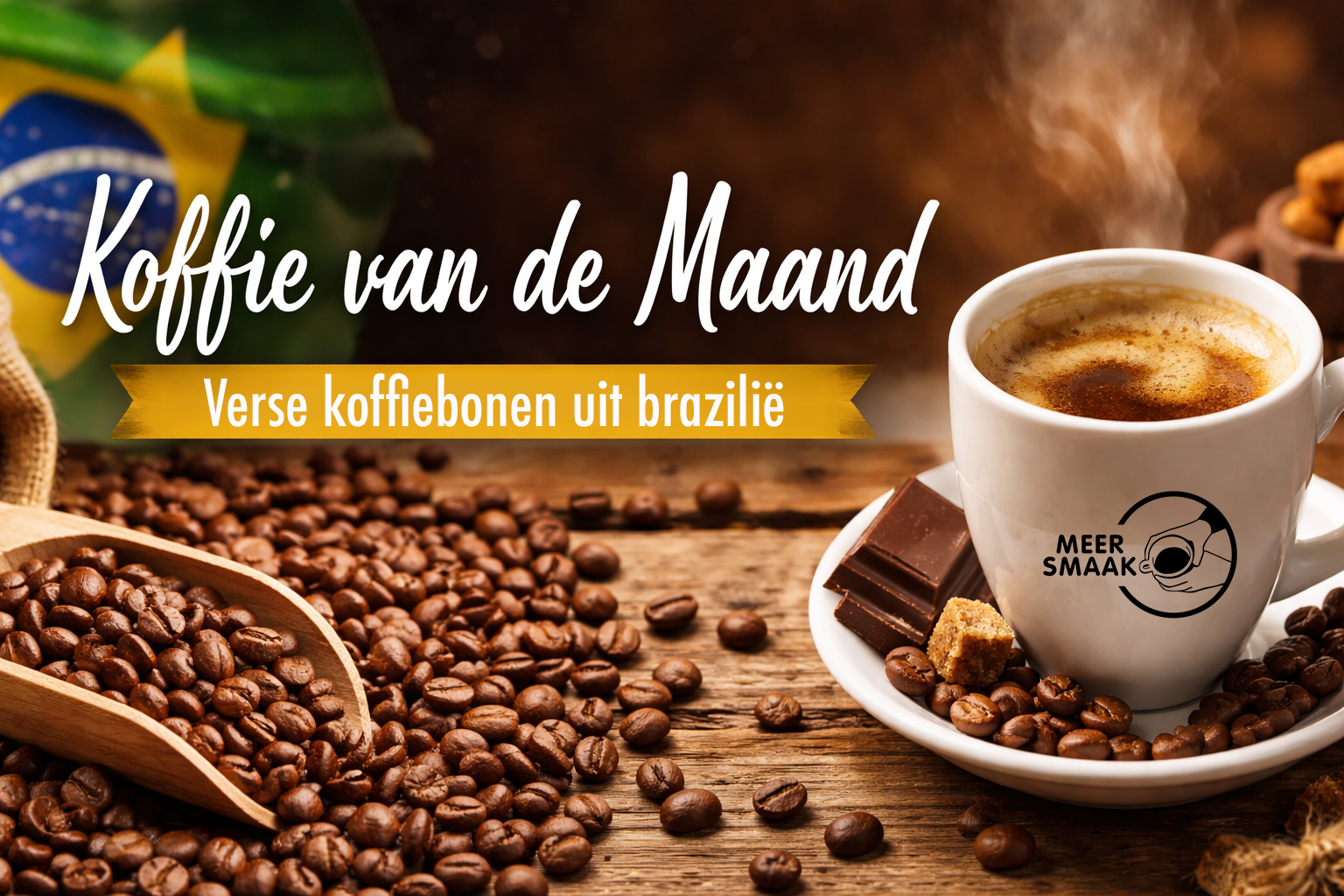 Ontdek de koffie van de maand bij Meer Smaak: medium gebrande Braziliaanse koffiebonen uit Minas Gerais met zachte tonen van karamel en chocolade. Vers geleverd in Berkel, Pijnacker en Delft.